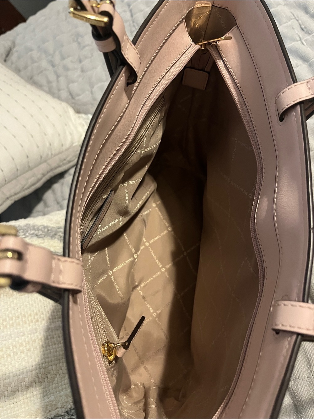 Michael Kors Beige Pale Pink MK Logo Tote - Picture 2 of 5